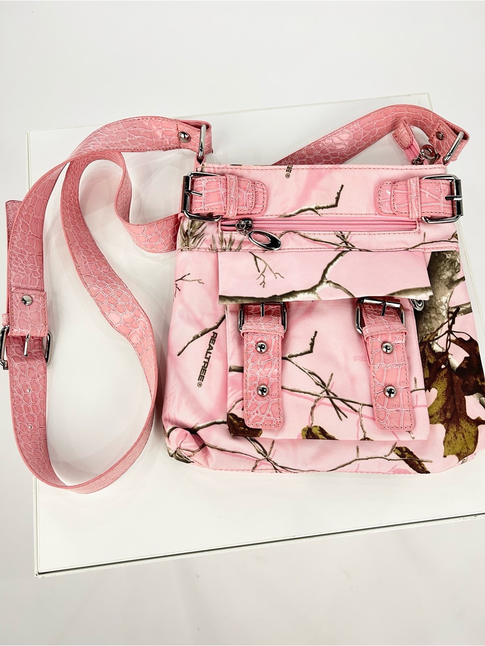 Realtree Pink Camo Faux Croc Crossbody Shoulder Bag Y2K Western
